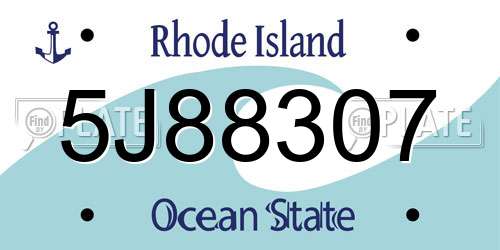 5J88307 Rhode Island License Plate