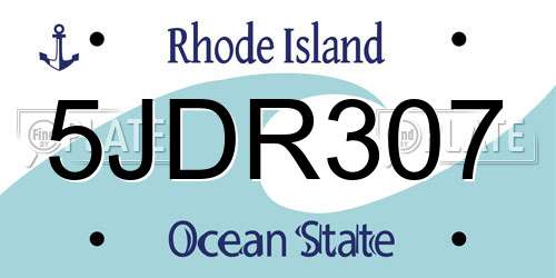 5JDR307 Rhode Island License Plate