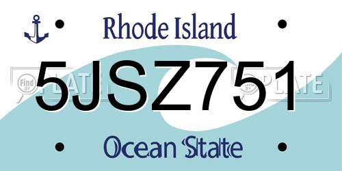 5JSZ751 Rhode Island License Plate