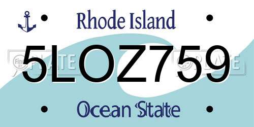 5LOZ759 Rhode Island License Plate