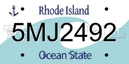 5MJ2492 Rhode Island License Plate