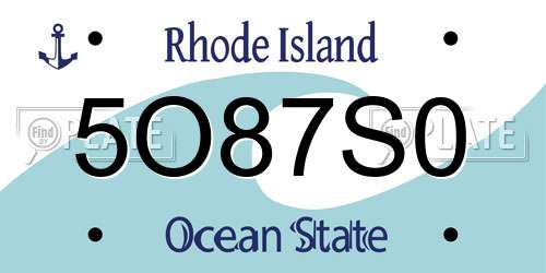 5O87S0 Rhode Island License Plate