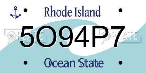 5O94P7 Rhode Island License Plate