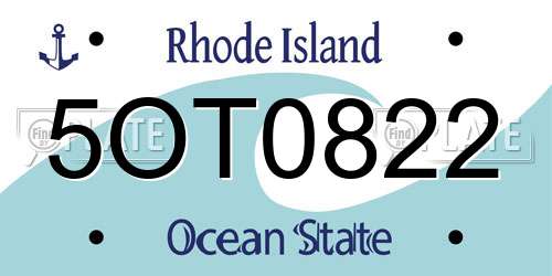 5OT0822 Rhode Island License Plate