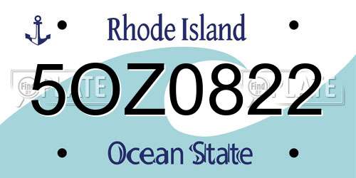 5OZ0822 Rhode Island License Plate
