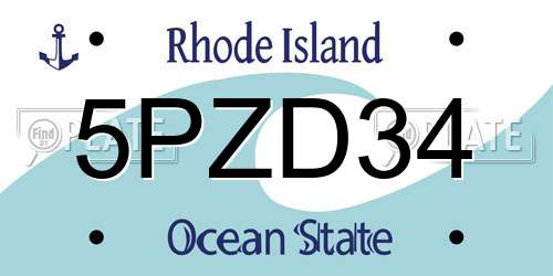5PZD34 Rhode Island License Plate