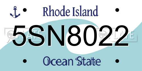 5SN8022 Rhode Island License Plate