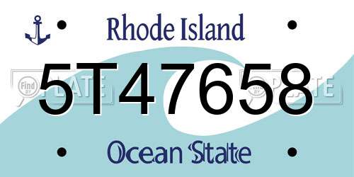 5T47658 Rhode Island License Plate