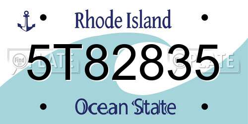 5T82835 Rhode Island License Plate