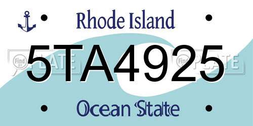 5TA4925 Rhode Island License Plate