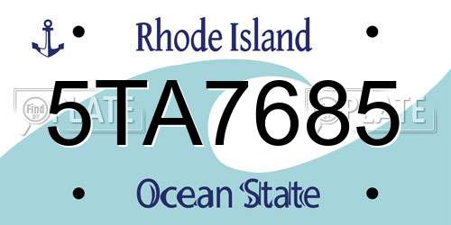5TA7685 Rhode Island License Plate