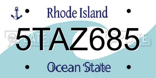 5TAZ685 Rhode Island License Plate