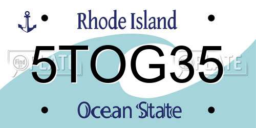 5TOG35 Rhode Island License Plate