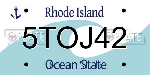 5TOJ42 Rhode Island License Plate