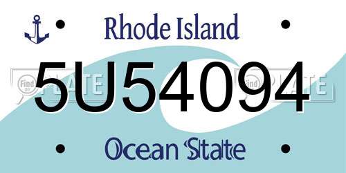5U54094 Rhode Island License Plate