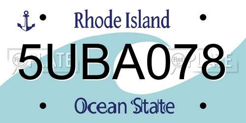 5UBA078 Rhode Island License Plate