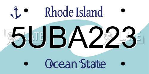 5UBA223 Rhode Island License Plate