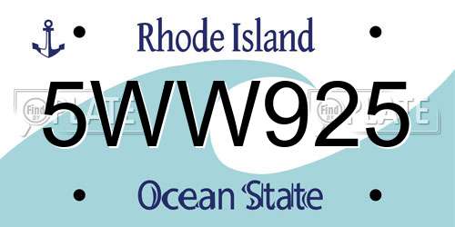 5WW925 Rhode Island License Plate