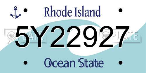 5Y22927 Rhode Island License Plate