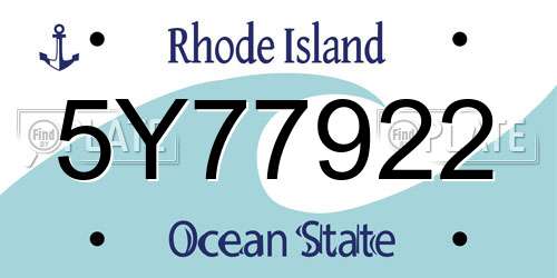 5Y77922 Rhode Island License Plate