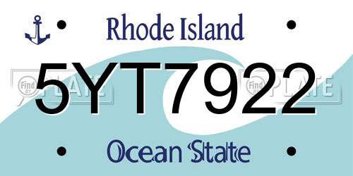 5YT7922 Rhode Island License Plate