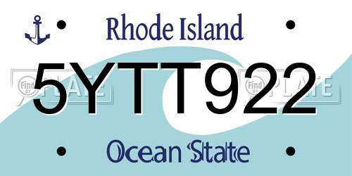5YTT922 Rhode Island License Plate
