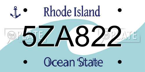 5ZA822 Rhode Island License Plate