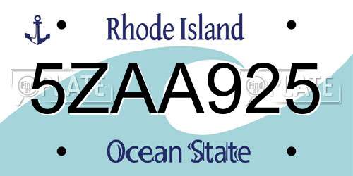 5ZAA925 Rhode Island License Plate