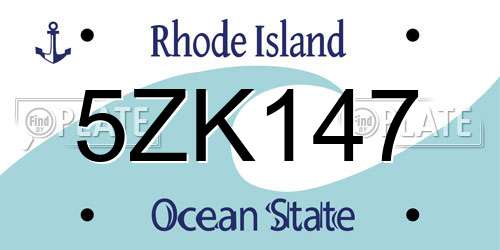 5ZK147 Rhode Island License Plate