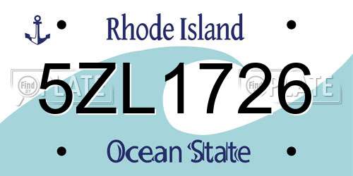 5ZL1726 Rhode Island License Plate