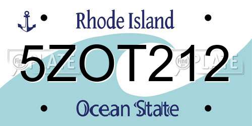 5ZOT212 Rhode Island License Plate