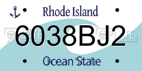 6038BJ2 Rhode Island License Plate