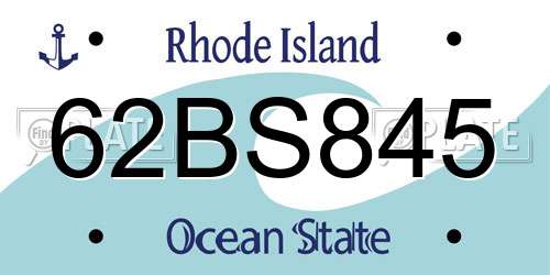 62BS845 Rhode Island License Plate