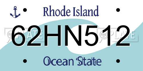 62HN512 Rhode Island License Plate