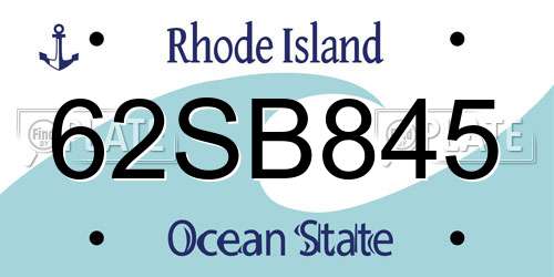62SB845 Rhode Island License Plate