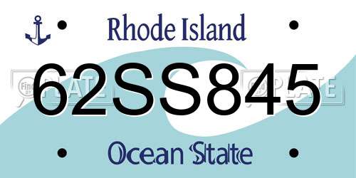 62SS845 Rhode Island License Plate