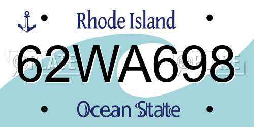 62WA698 Rhode Island License Plate