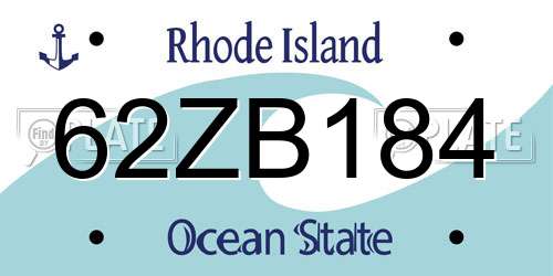 62ZB184 Rhode Island License Plate
