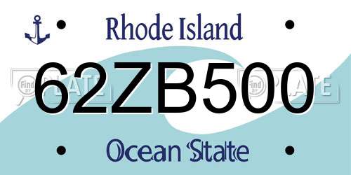 62ZB500 Rhode Island License Plate