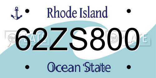 62ZS800 Rhode Island License Plate
