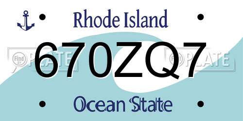 670ZQ7 Rhode Island License Plate