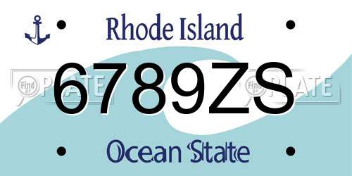 6789ZS Rhode Island License Plate