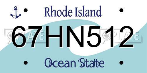 67HN512 Rhode Island License Plate