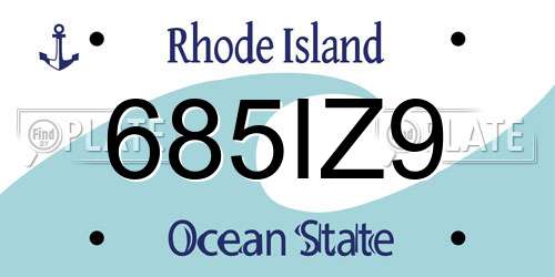 685IZ9 Rhode Island License Plate