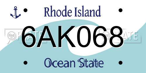 6AK068 Rhode Island License Plate