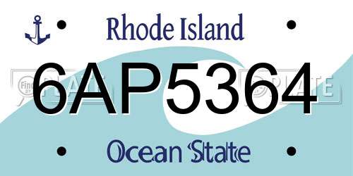 6AP5364 Rhode Island License Plate