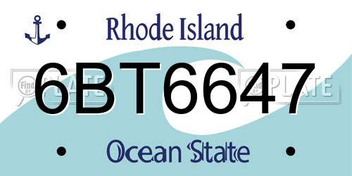6BT6647 Rhode Island License Plate