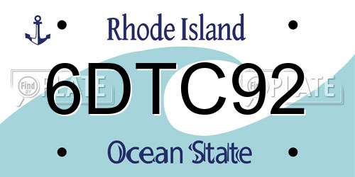 6DTC92 Rhode Island License Plate