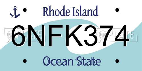 6NFK374 Rhode Island License Plate