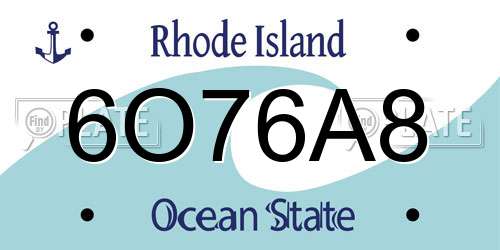 6O76A8 Rhode Island License Plate